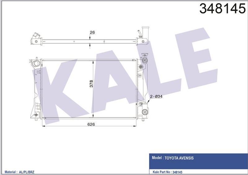 Kale 348145 Radyatör Otomatik Avensıs 2.0 16V 2003 Sonrası 16400-0H120