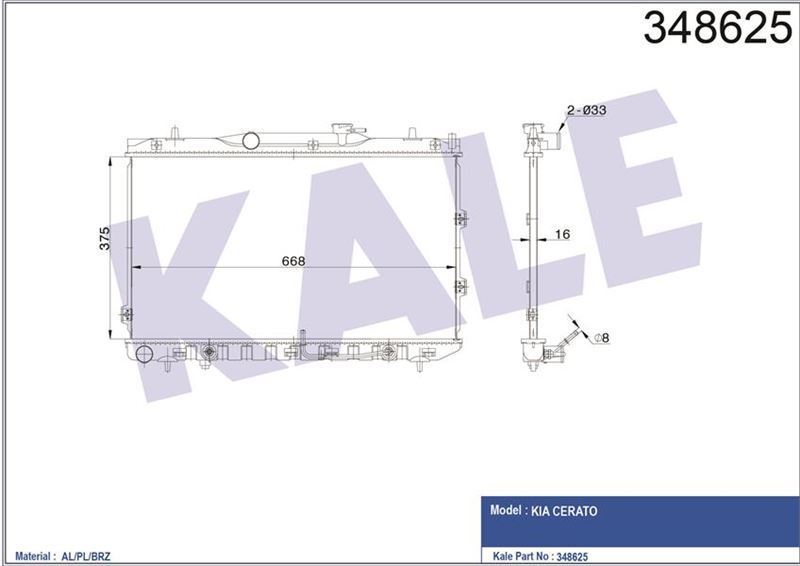 Kale 348625 Radyatör Otomatik Cerato 1.6 2004 Sonrası Benz. 25310-2F010