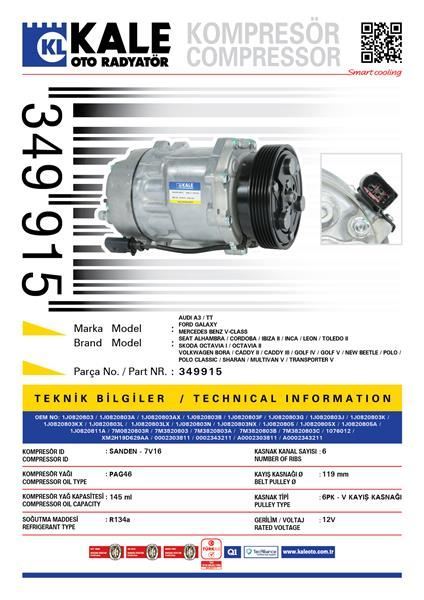Kale 349915 Klima Kompresörü A3 1.6-1.8 T 1.9 Tdı (96-03)Ibıza Iı