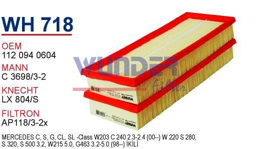 WUNDER WH718 HAVA FİLTRESİ - MERCEDES 220 KASA S280 - S320 - S500