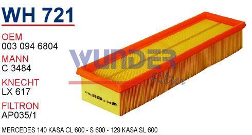 WUNDER WH721 HAVA FİLTRESİ - MERCEDES 140 KASA CL 600 - S 600 - 1