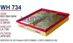 WUNDER WH734 HAVA FİLTRESİ - MERCEDES 140 KASA S KLASS S300 TD