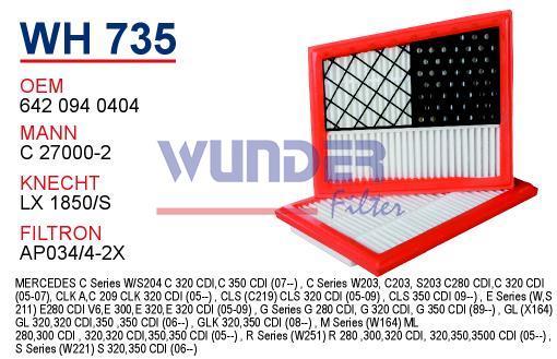 WUNDER WH735 HAVA FİLTRESİ - MERCEDES C320 CDİ - C350 CDİ - CLK32