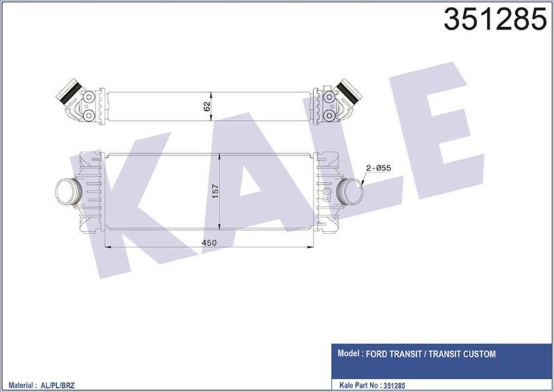 Kale 351285 Turbo Radyatörü V347 11-14 V362  2014 Sonrası Custom  2012 Sonrası 2.2Tdc
