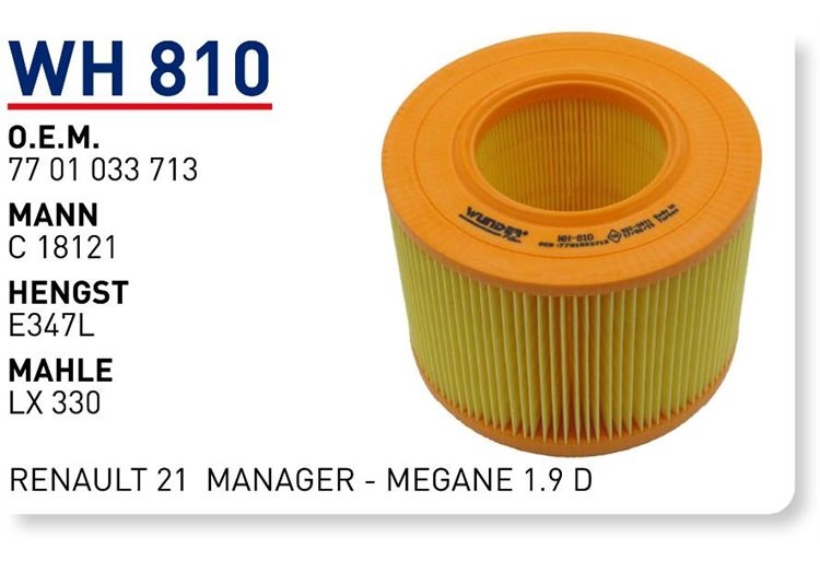 WUNDER WH810 HAVA FİLTRESİ - RENAULT 21 MANAGER - MEGANE 1.9 D