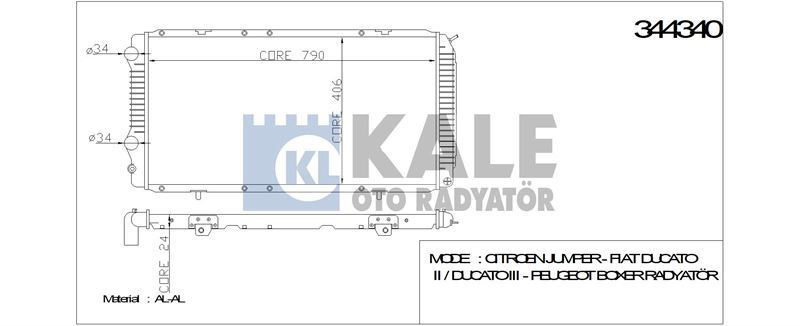 Kale 344340 Su Radyatörü Ducato 94-06 / Boxer 94-06 / Jumper 790X