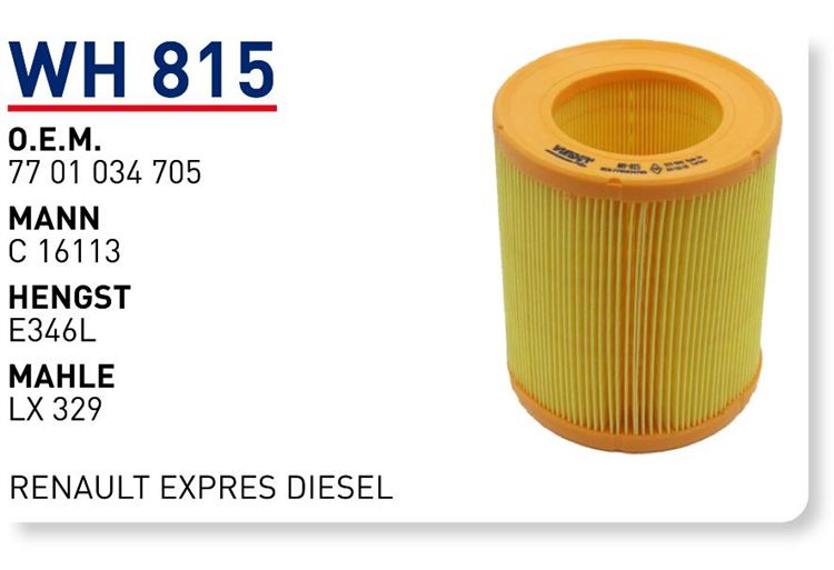 WUNDER WH815 HAVA FİLTRESİ - RENAULT EXPRES DiESEL