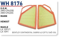 WUNDER WH8176 HAVA FİLTRESİ - BENTLEY CONTİNENTAL CABRİO 6,0 ÇİFT