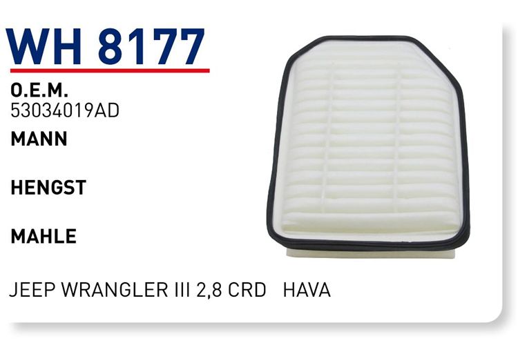 WUNDER WH8177 HAVA FİLTRESİ - JEEP WRANGLER III 2,8 CRD