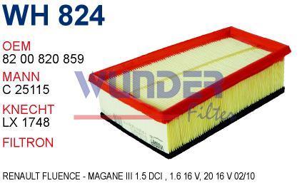 WUNDER WH824 HAVA  FİLTRESİ - Renault Fluence-MEGANE III 1.5 dci,