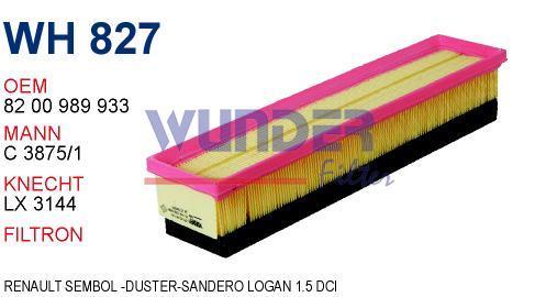 WUNDER WH827 HAVA FİLTRESİ - RENAULT SYMBOL -DUSTER II -SANDERO -
