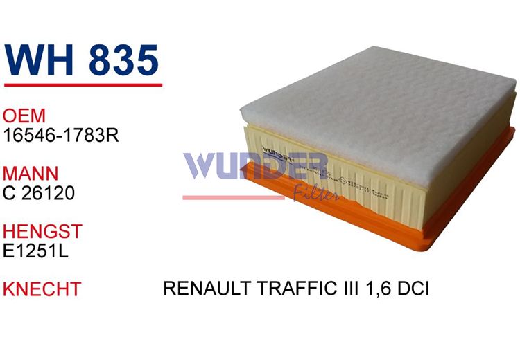 WUNDER WH835 HAVA FİLTRESİ - RENAULT TRAFFİC III 1,6 DCİ