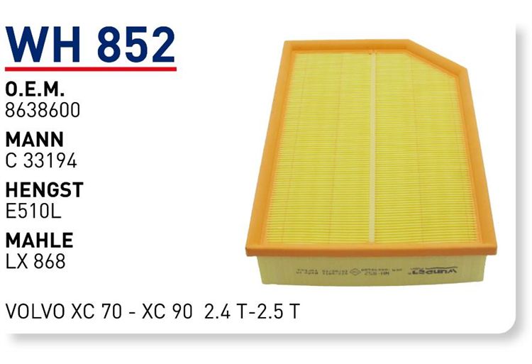 WUNDER WH852 HAVA FİLTRESİ - VOLVO XC 70 - XC 90 2.4 T-2.5 T