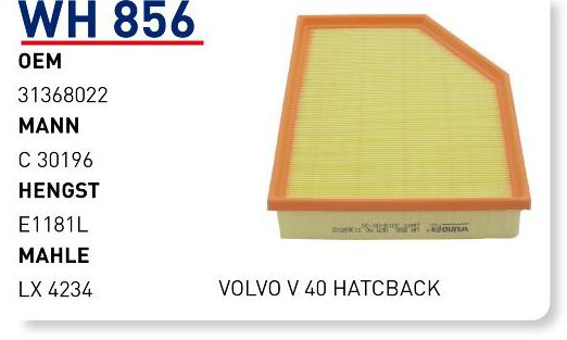 WUNDER WH856 HAVA FİLTRESİ - VOLVO V 40 HATCBACK