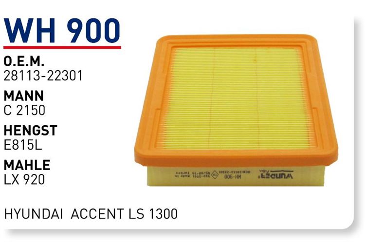 WUNDER WH900 HAVA FİLTRESİ - HYUNDAi ACCENT LS 1300