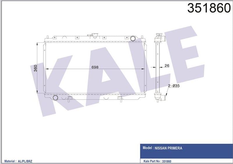Kale 351860 Radyatör Nıssan Prımera 2.0D 96=-