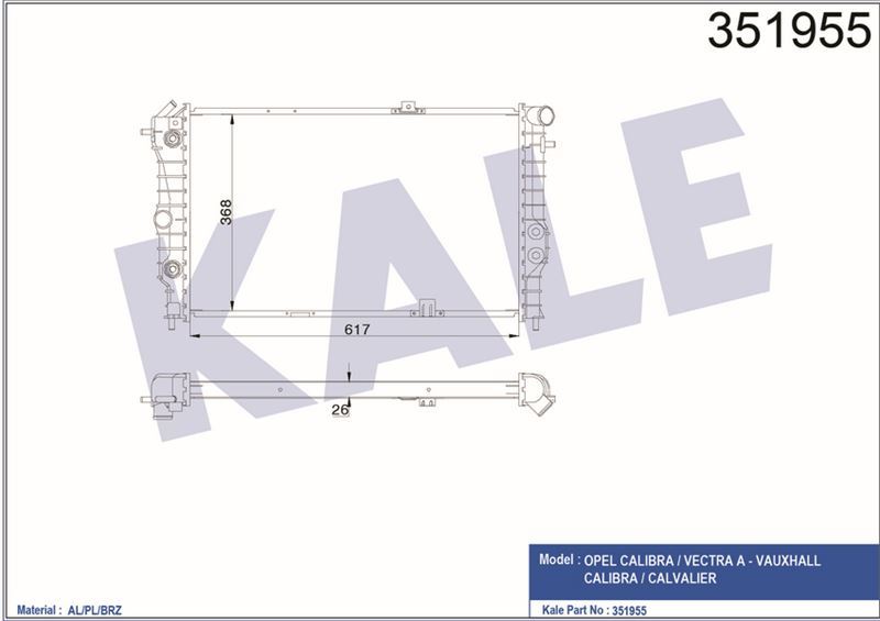 Kale 351955 Radyatör Opel Calıbra 2.0 16V 90=- / Vectra A 1.4-1.6