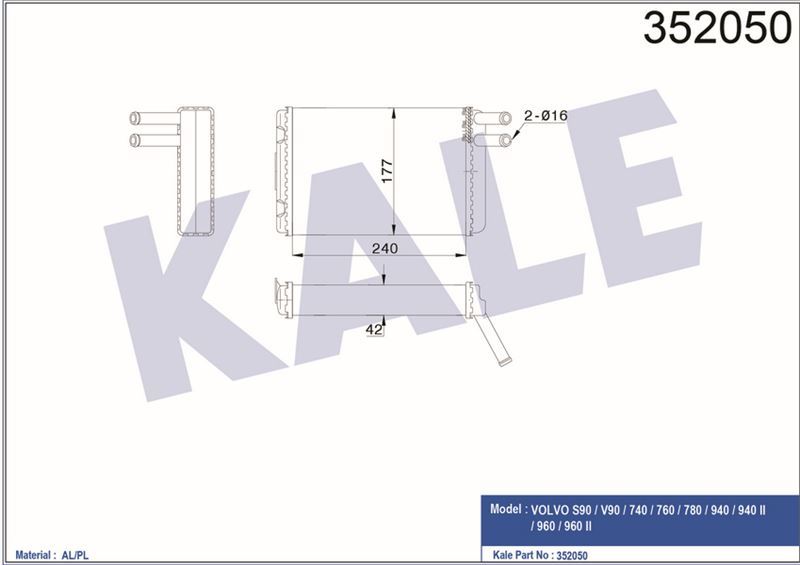 Kale 352050 Kalorifer Volvo S90 / V90 / 740 / 760 / 780 / 940 / 9