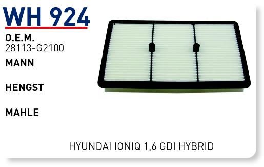 WUNDER WH924 HAVA FİLTRESİ - HYUNDAİ IONIQ-KIA NIRO 1,6 GDI hybri