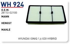 WUNDER WH924 HAVA FİLTRESİ - HYUNDAİ IONIQ-KIA NIRO 1,6 GDI hybri