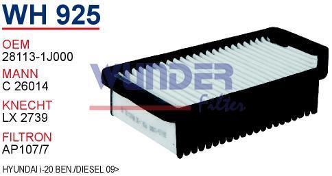 WUNDER WH925 HAVA FİLTRESİ - HYUNDAİ İ-20 BEN./DİZEL 09-