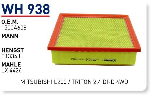 WUNDER WH938 HAVA FİLTRESİ - MİTSUBİSHİ L200 / TRITON 2,4 DI-D 4W