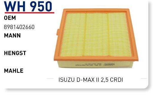 WUNDER WH950 HAVA FİLTRESİ - ISUZU D-MAX II 2,5 CRDİ