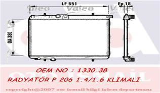 VALEO 732886 SU RADYATÖRÜ 206 98- 307  1.4 HDI 1.4I 1.4 16V 2.0 H