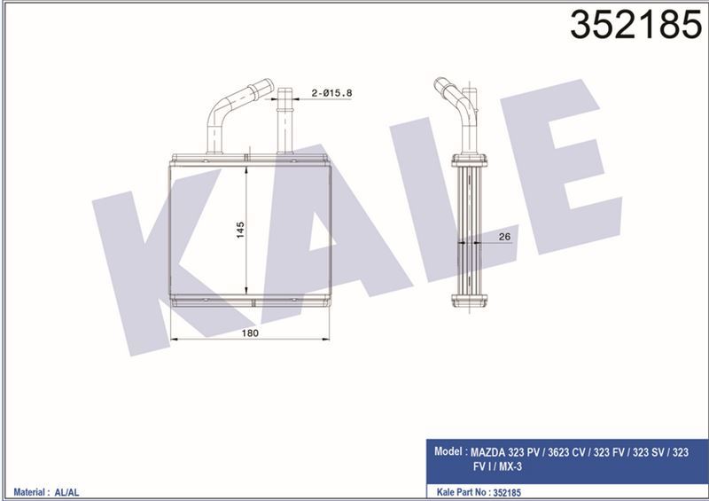 Kale 352185 Kalorifer Mazda 323 Pv / 3623 Cv / 323 Fv / 323 Sv /