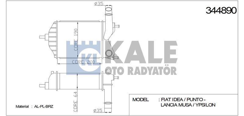 Kale 344890 Turbo Radyatörü Idea 2004 Sonrası 1.3 Mjtd Punto Iı 2003 Sonrası / Musa