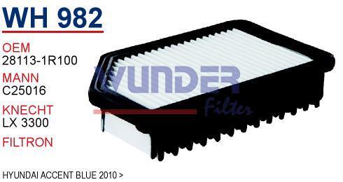 WUNDER WH982 HAVA FİLTRESİ - HYUNDAİ ACCENT BLUE 2010 -