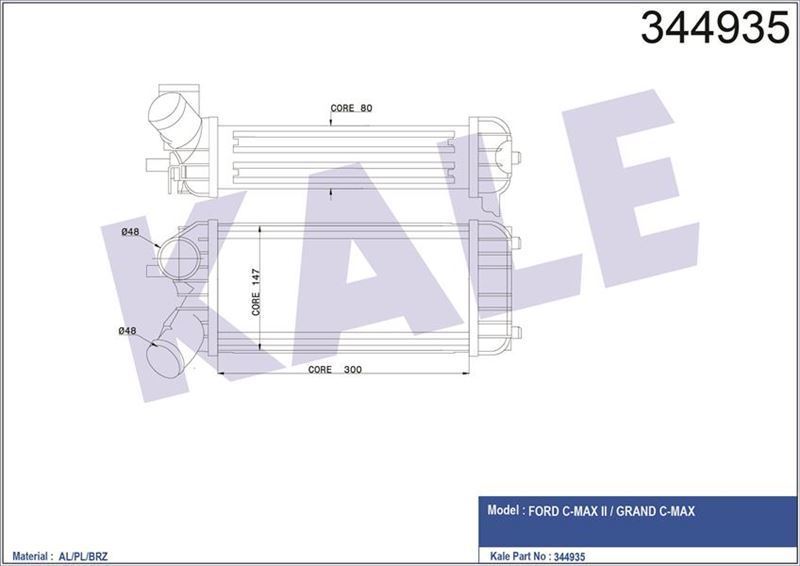 Kale 344935 Turbo Radyatörü Cmax  10-15 1.6 Tdcı 300X150X76