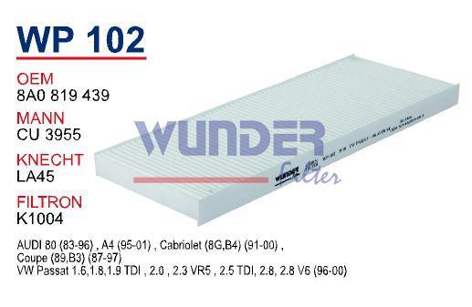 WUNDER WP102 POLEN FİLTRESİ - VOLKSWAGEN PASSAT 96