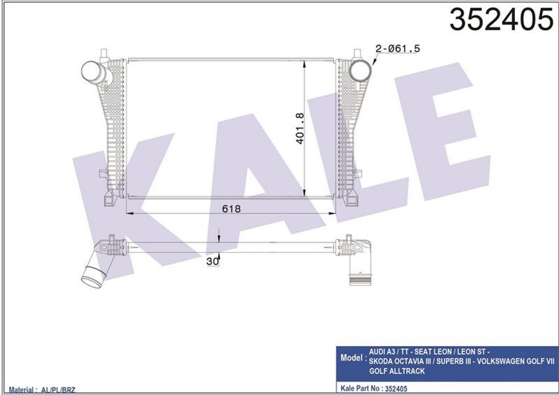 Kale 352405 Turbo Radyatörü Intercooler Audı A3 / Tt - Seat Leon
