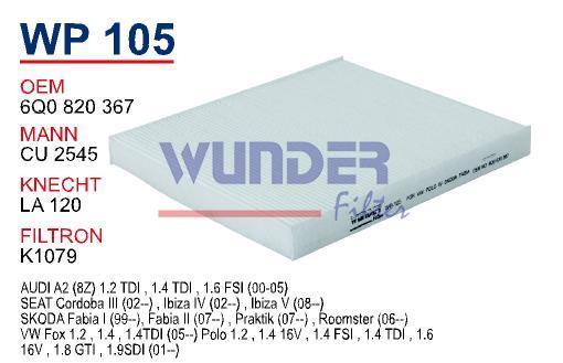 WUNDER WP105 POLEN FİLTRESİ - VOLKSWAGEN POLO IV - SEAT Y.M
