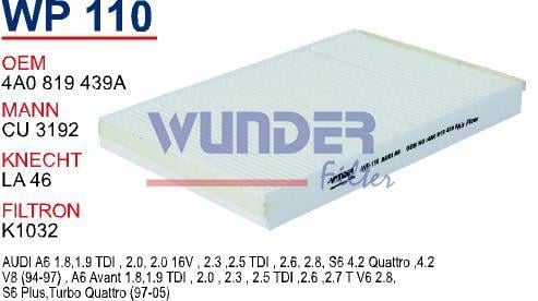 WUNDER WP110 POLEN FİLTRESİ - AUDi A6 94-97 1.8 - 1.9 TDİ