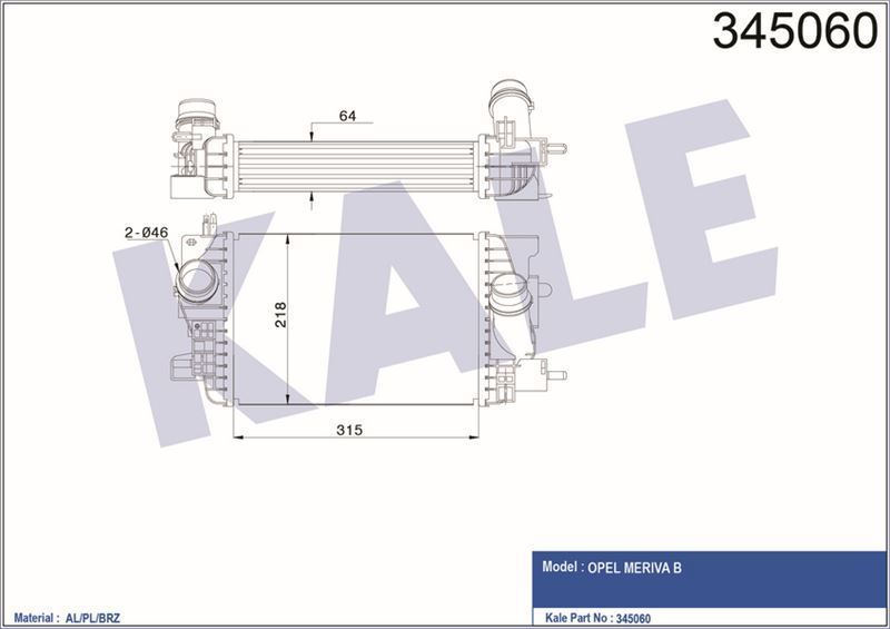 Kale 345060 Turbo Radyatörü Merıva B  2010 Sonrası 1.3 Cdtı