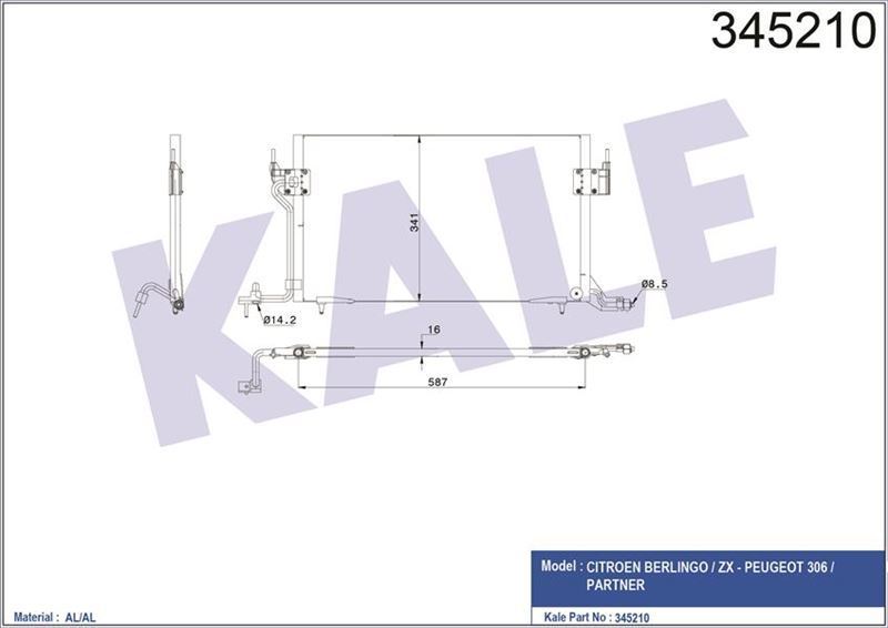 Kale 345210 Klima Radyatörü 306 1993 Sonrası  Partner 1996 Sonrası 1.4 1.6 1.8I / X