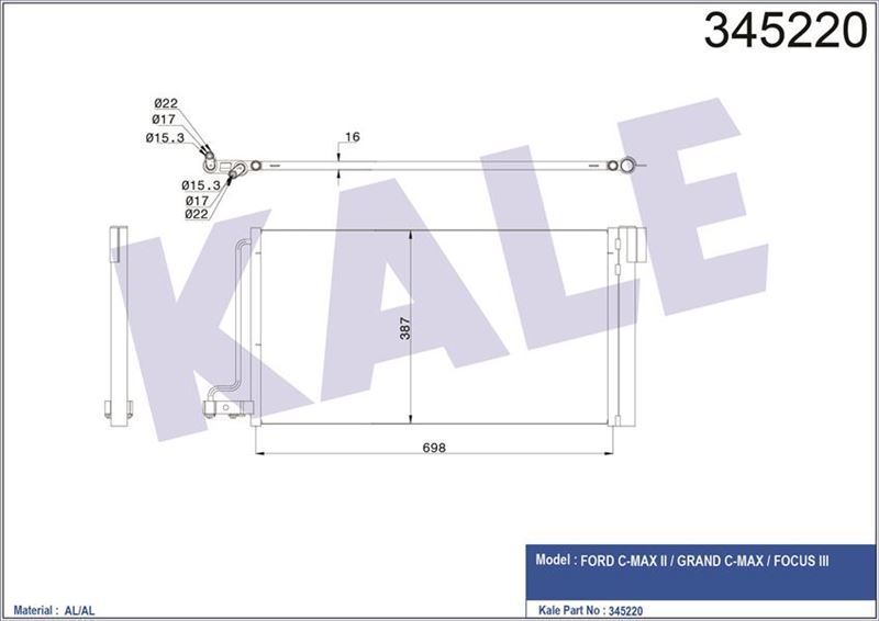 Kale 345220 Klima Radyatörü Cmax   2010 Sonrası 1.6 Efı Focus Iıı 11-14 1.6