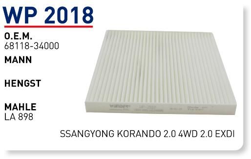 WUNDER WP2018 POLEN FİLTRESİ - SSANGYONG KORANDO 2.0-2.0 4WD-2.0