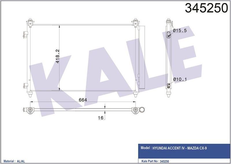 Kale 345250 Klima Radyatörü Accent Era 1.4  2010 Sonrası Mazda Cx 9 3.5-3.7