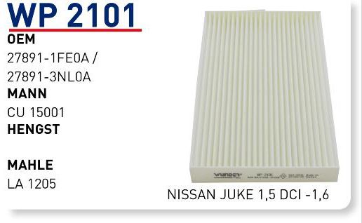 WUNDER WP2101 POLEN FİLTRESİ - NİSSAN JUKE 1,5 DCİ -1,6