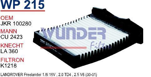 WUNDER WP215 POLEN FİLTRESİ - LAND ROVER FREELANDER (PPTV20)