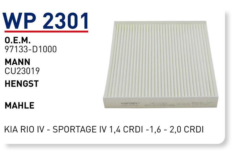 WUNDER WP2301 POLEN FİLTRESİ - KİA RİO IV - SPORTAGE IV 1,4 CRDİ