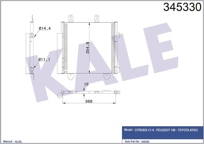 Kale 345330 Klima Radyatörü 108  2014 Sonrası / C1 Iı  2014 Sonrası / Aygo 14-