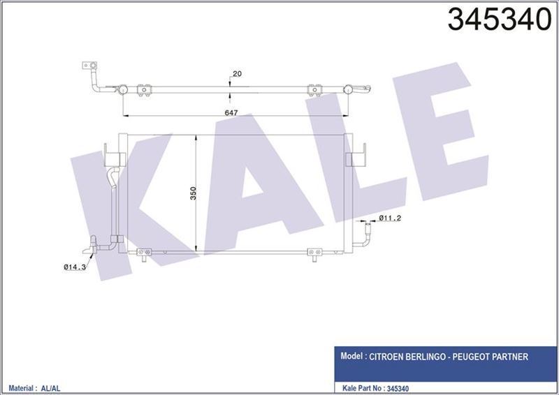 Kale 345340 Klima Radyatörü Partner 96-98 1.8D 1.9D / Berlıngo 96
