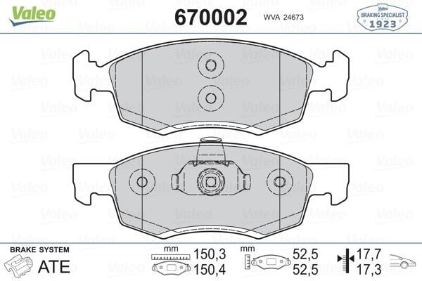 VALEO 670002 ÖN BALATA LOGAN 1.4-1.5-1.6 DCI 07=- LOGAN PICK-UP 0