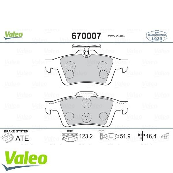 VALEO 670007 ARKA BALATA FOCUS II CMAX 03=- CONNECT 02=- LAGUNA I