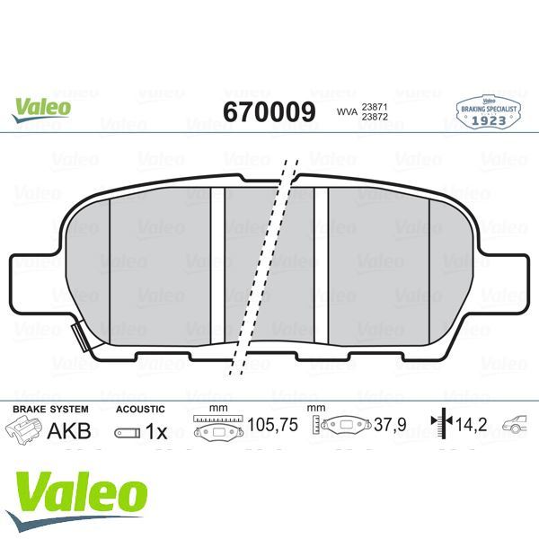 VALEO 670009 ARKA BALATA KALEOS 2.0DCİ 2.5 08=- QASHQAI 1.6-2.0-1