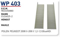 WUNDER WP403 POLEN FİLTRESİ - PEUGEOT 2008 II-208 II 1,2-1,5 Blue